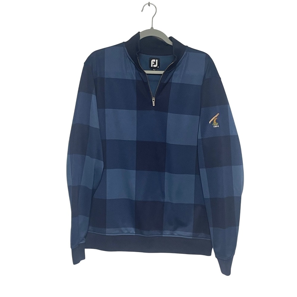 FootJoy 1/4‎ Zip Golf Blue Plaid Pullover Sweatshirt Mens Medium